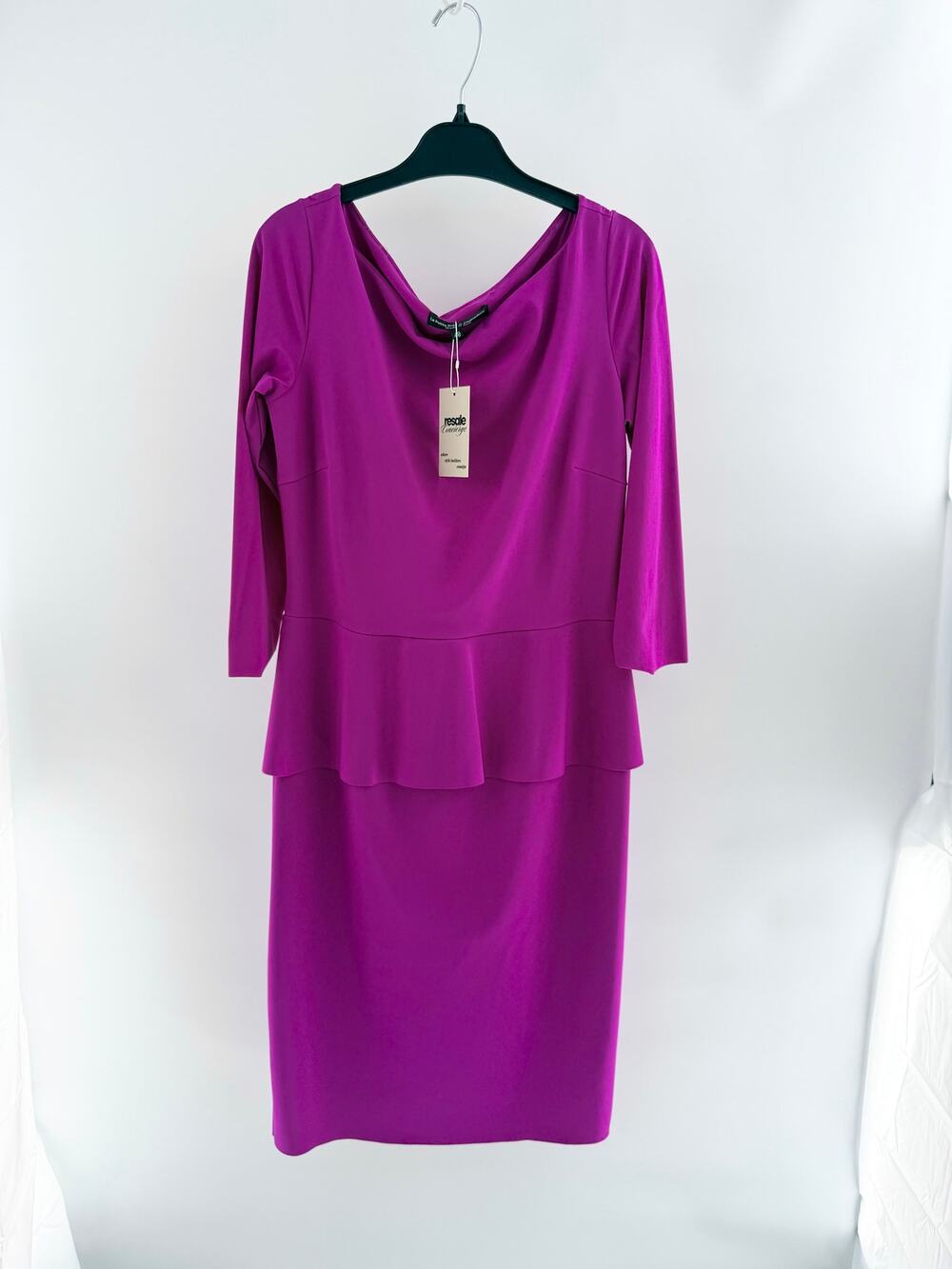 Chiara Boni La Petite Robe Peplum Midi Sheath Dress Fuchsia Size 48 IT / US 12